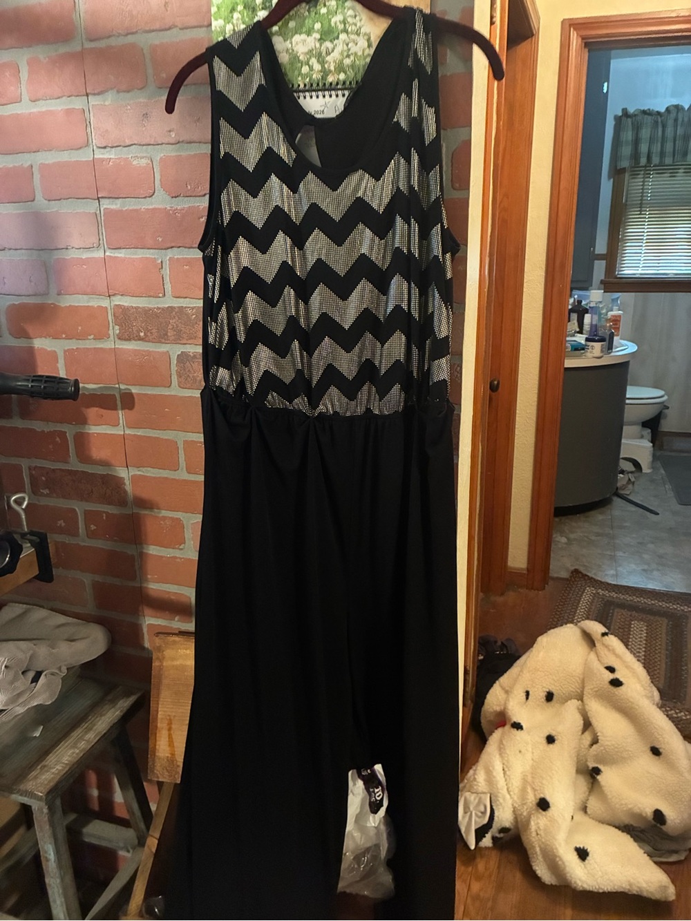 Womens Black Chevron Sleeveless jumpsuit with Metallic Accent
